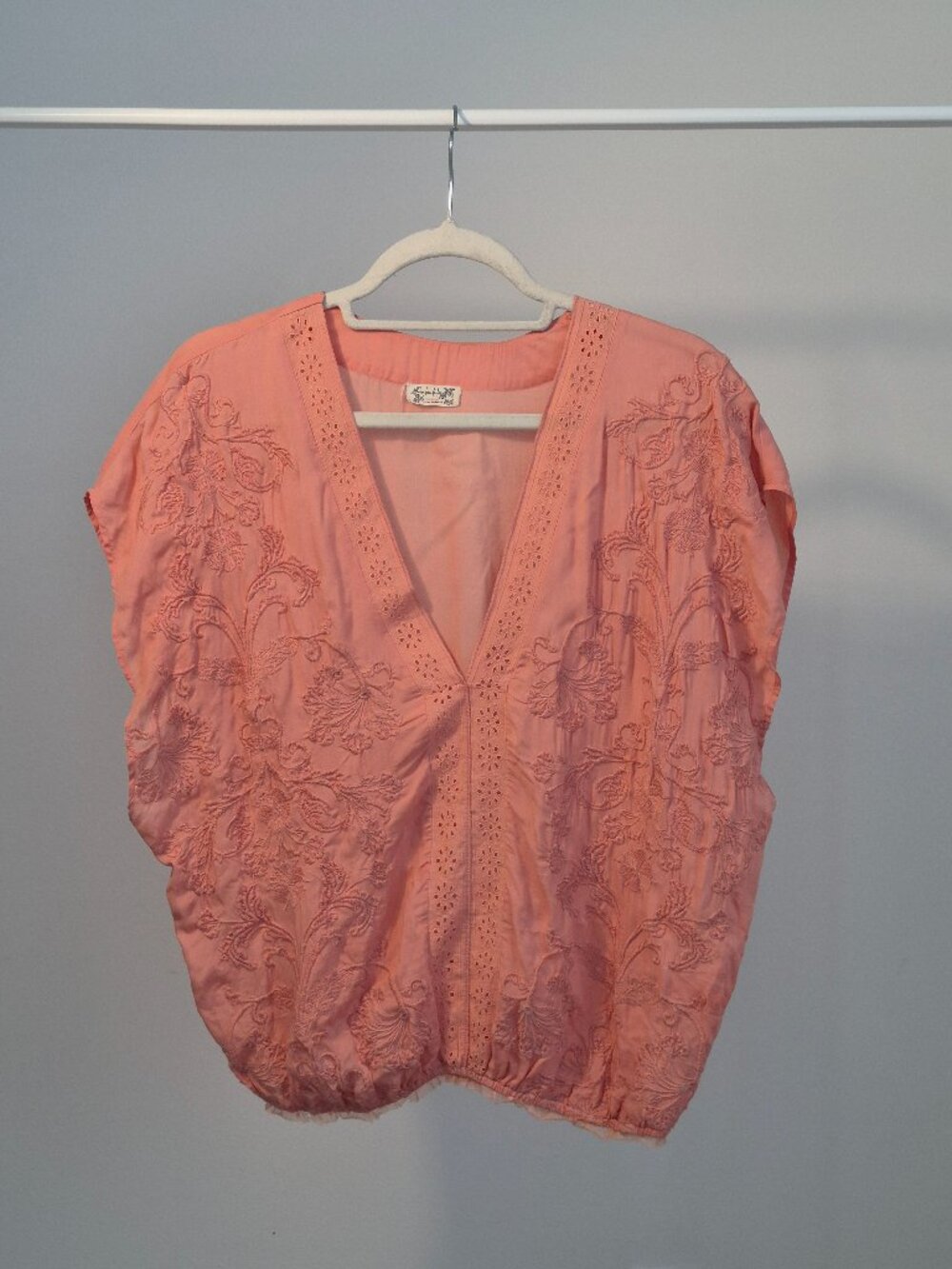 Free People Women’s Tunic Top M  Intimately Coral Embroidered Boho